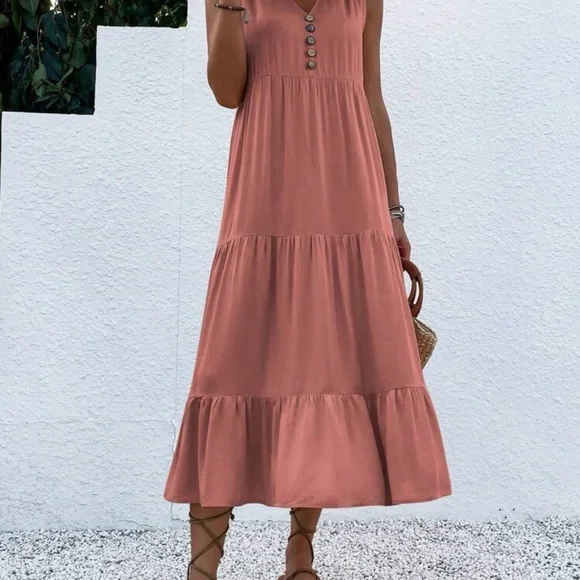 Tiered Sleeveless Maxi Dress in Dusty Rose - Picture 5 of 7